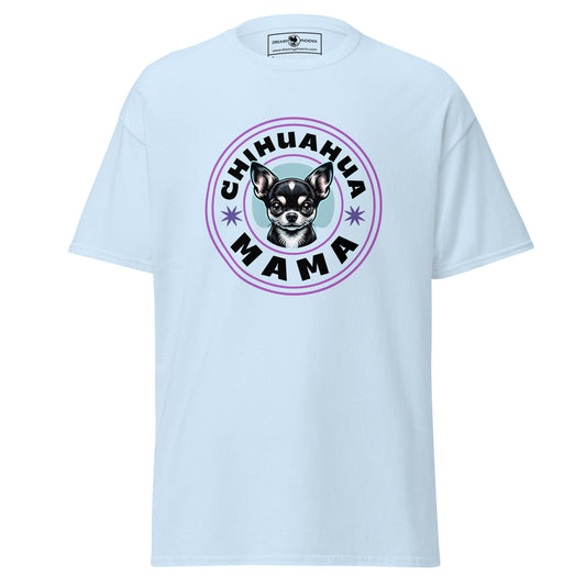 cute black chihuahua-mama-classic-tee light blue colour front view