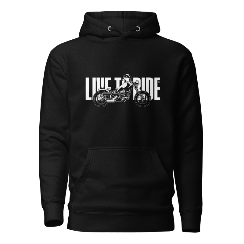 Live-To-Ride-cotton-premium-pullover-hoodie-black-front-view-Dreamy Phoenix
