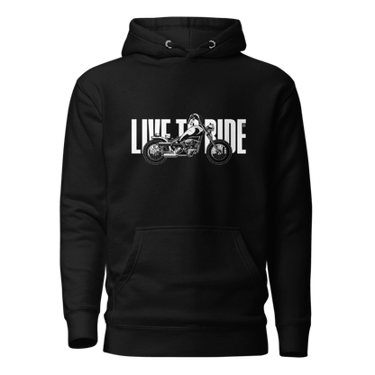 Live-To-Ride-cotton-premium-pullover-hoodie-black-front-view-Dreamy Phoenix