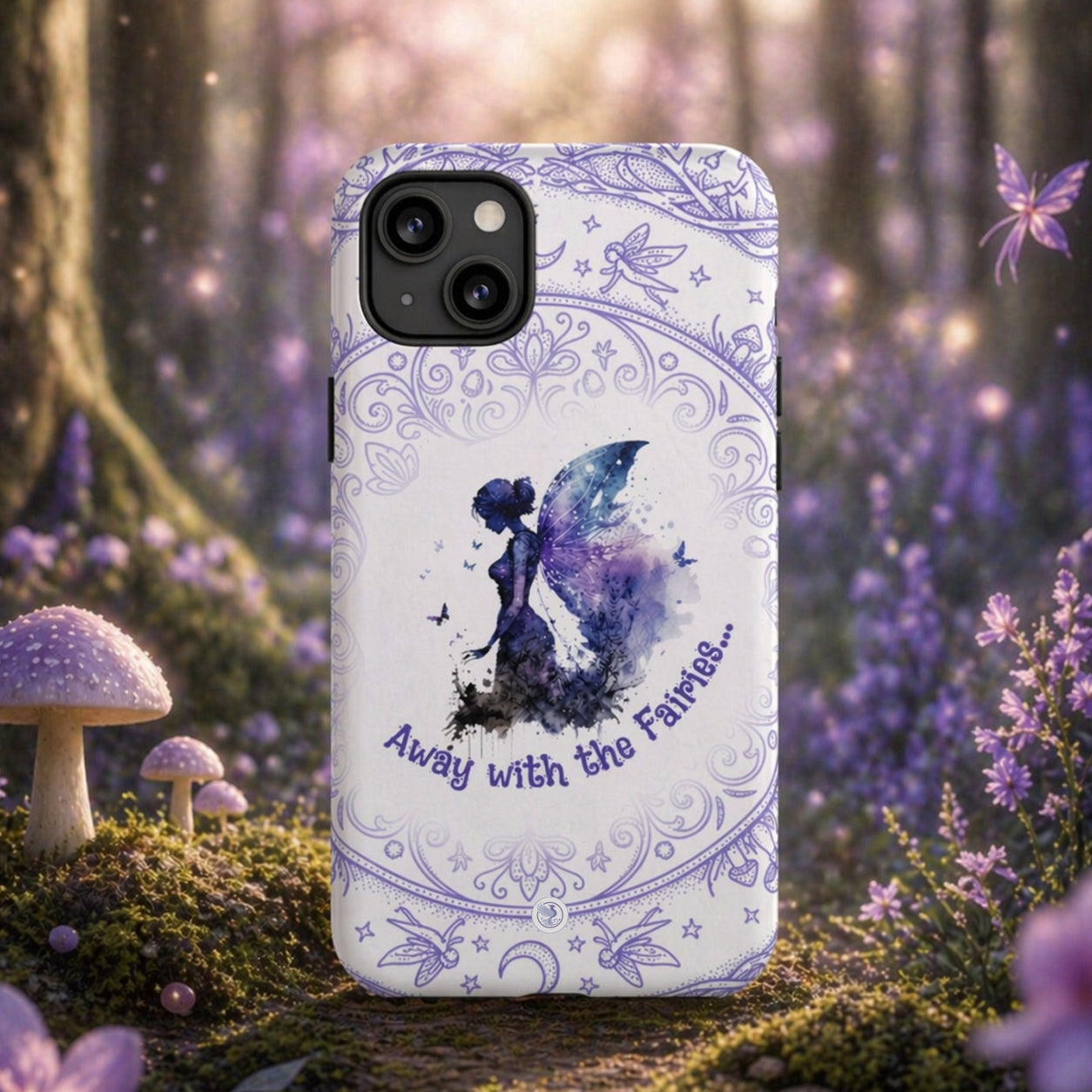 away-with-the-fairies-tough-lilac-and-purple-on-white-whimsical-Phone-Cover-exclusive-to-Dreamy Phoenix