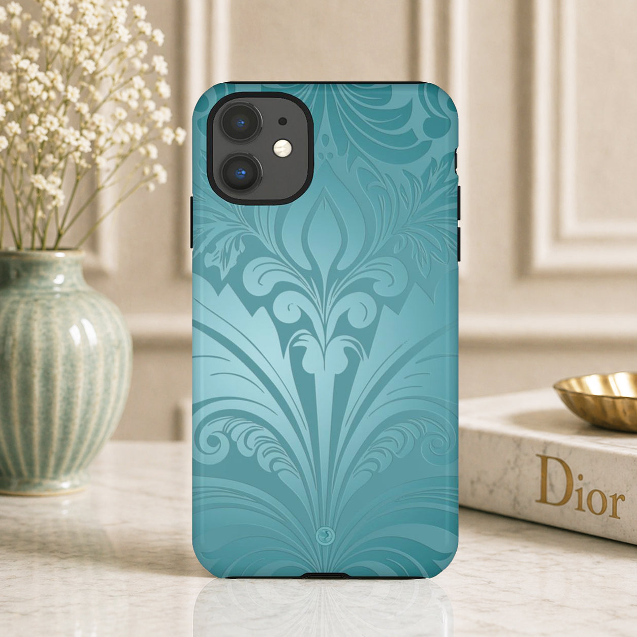 velvet-bloom-aqua-colour-damask-pattern-tough-Phone-Cover-exclusive-to-Dreamy Phoenix