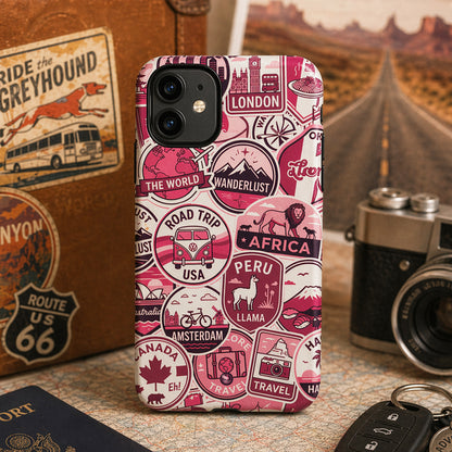 wanderlust-travel-sticker-vintage-pink-burgandy-Phone-Cover-exclusive-to-Dreamy Phoenix