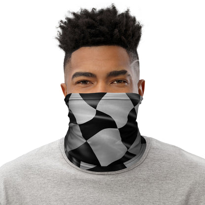 Electric-Karting-all-over-chequered-print-neck-gaiter-white-front-Dreamy Phoenix
