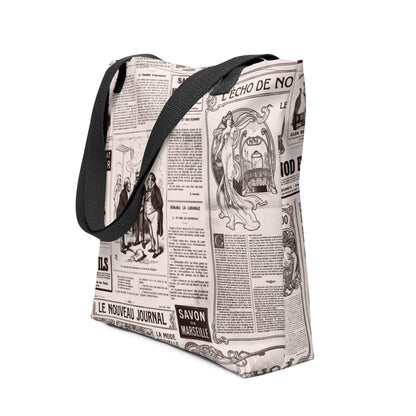 L'Echo-Nouveau-parisian-newspaper-vintage-all-over-print-tote-bag-black-15x15-front-view-Dreamy Phoenix
