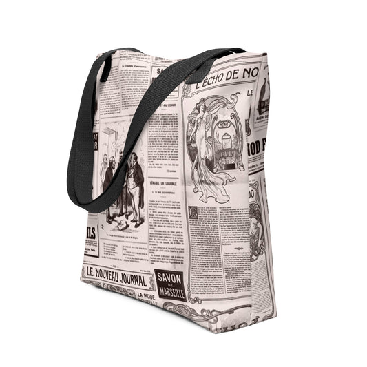 L'Echo-Nouveau-parisian-newspaper-vintage-all-over-print-tote-bag-black-15x15-front-view-Dreamy Phoenix