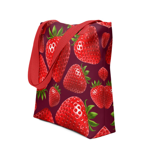 strawberry-frenzy-all-over-print-tote-bag-vibrant-red-15x15-front-view-Dreamy Phoenix