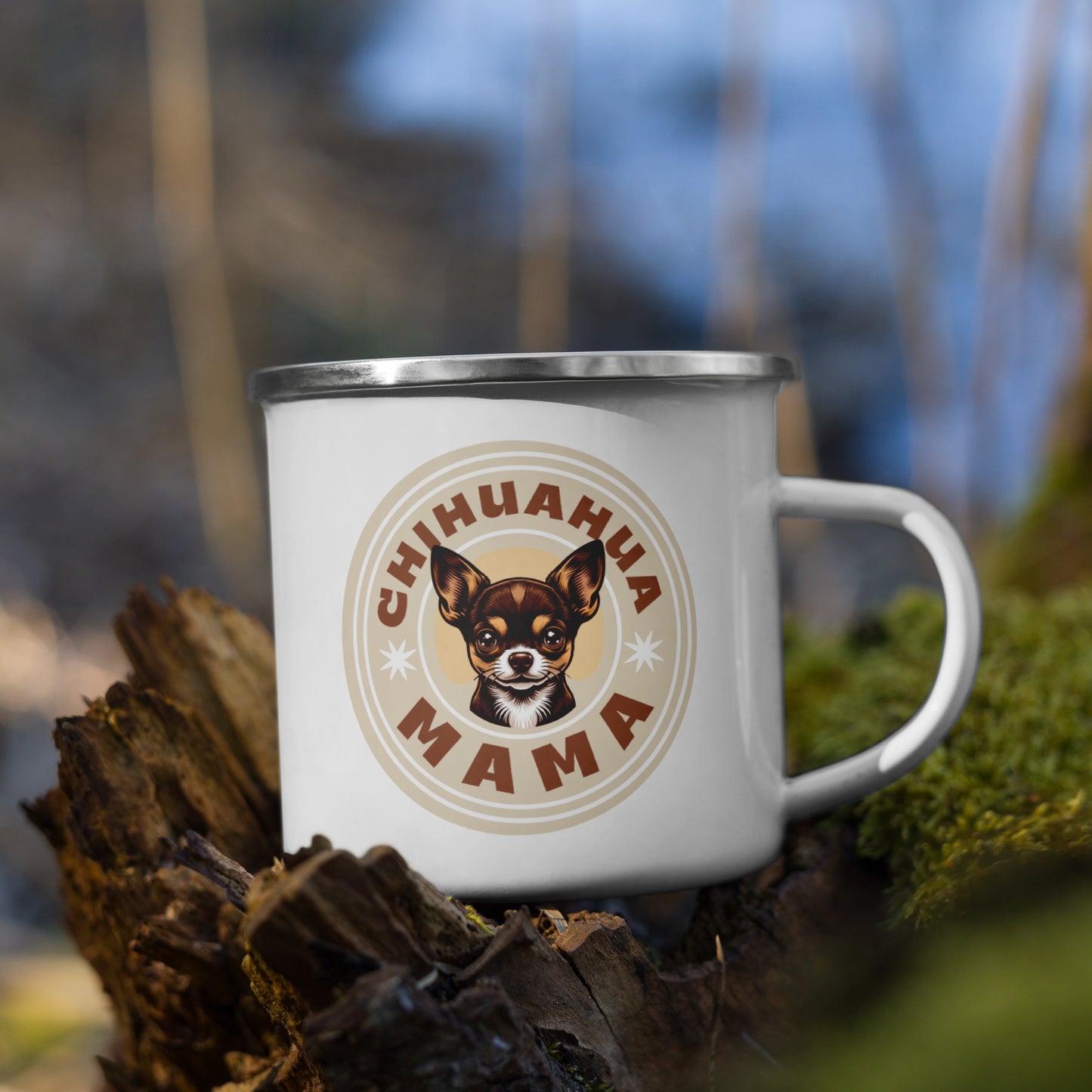 Chihuahua Mama (Brown) Cute Enamel Camping/Outdoor Mug Front View