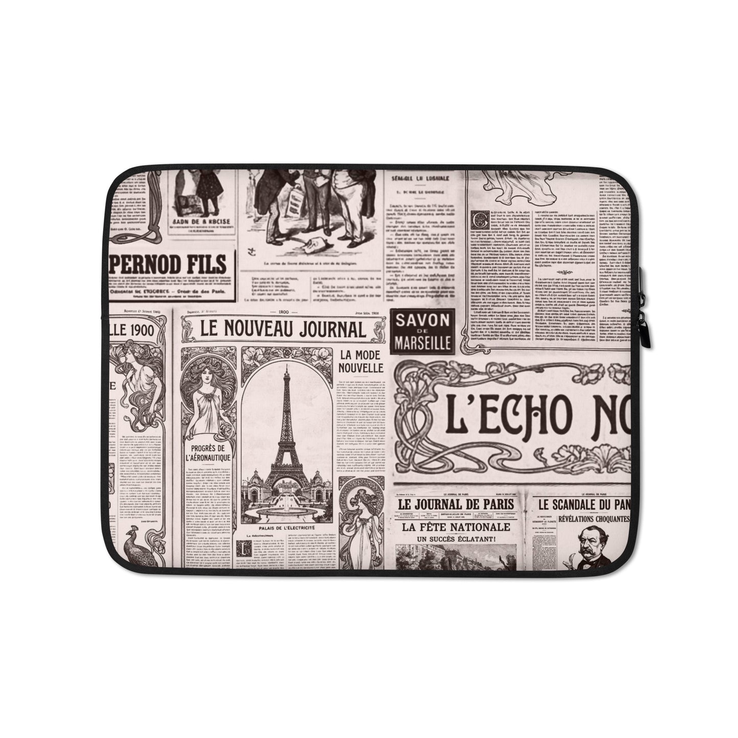 L'Echo-Nouveau-old-french-newspaper-inspired-laptop-sleeve-13-front-Dreamy Phoenix