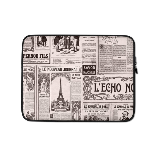 L'Echo-Nouveau-old-french-newspaper-inspired-laptop-sleeve-13-front-Dreamy Phoenix