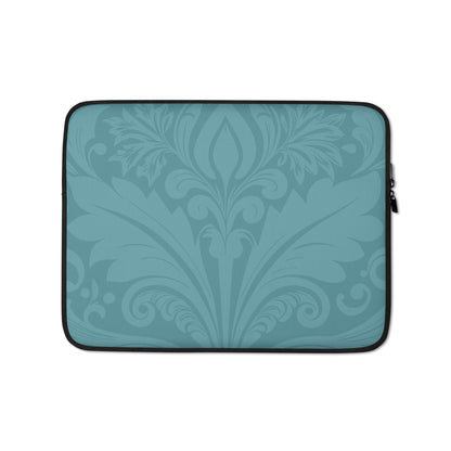 Velvet-Bloom-damask-aqua-coloured-laptop-sleeve-13-inch-front-view-Dreamy Phoenix