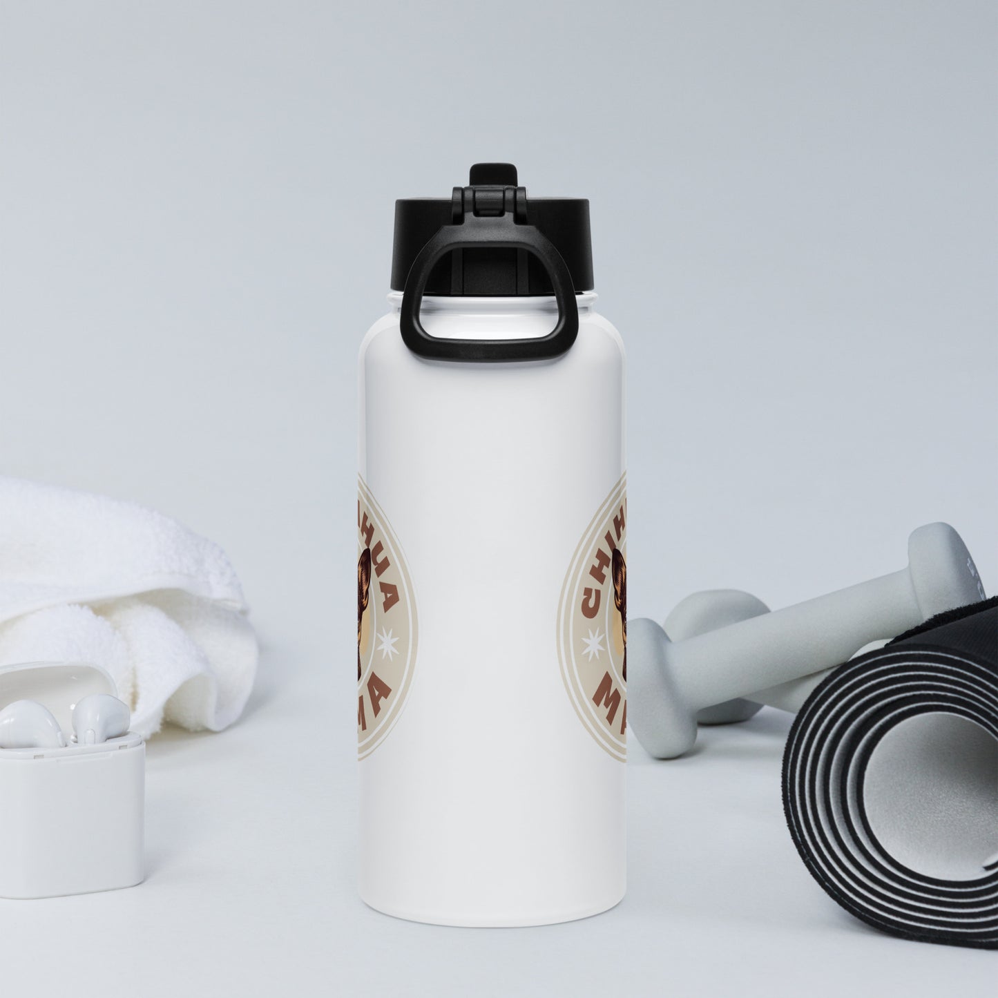 Chihuahua Mama - (Brown) Stainless Steel Water Bottle with Straw Lid