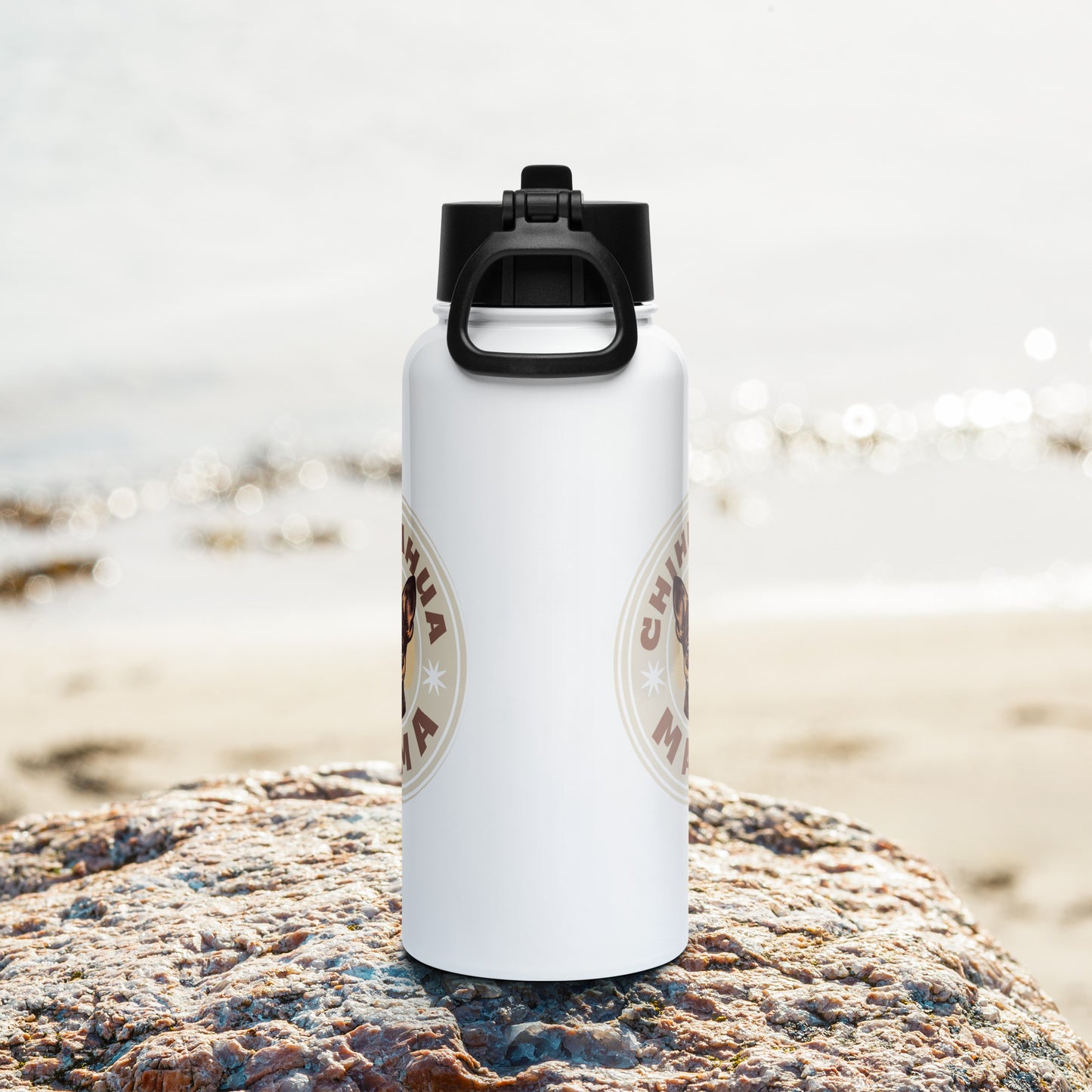 Chihuahua Mama - (Brown) Stainless Steel Water Bottle with Straw Lid