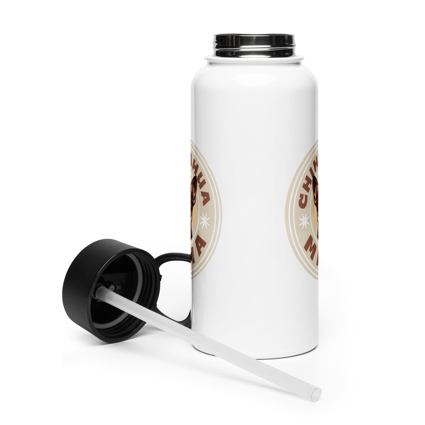 Chihuahua Mama - (Brown) Stainless Steel Water Bottle with Straw Lid