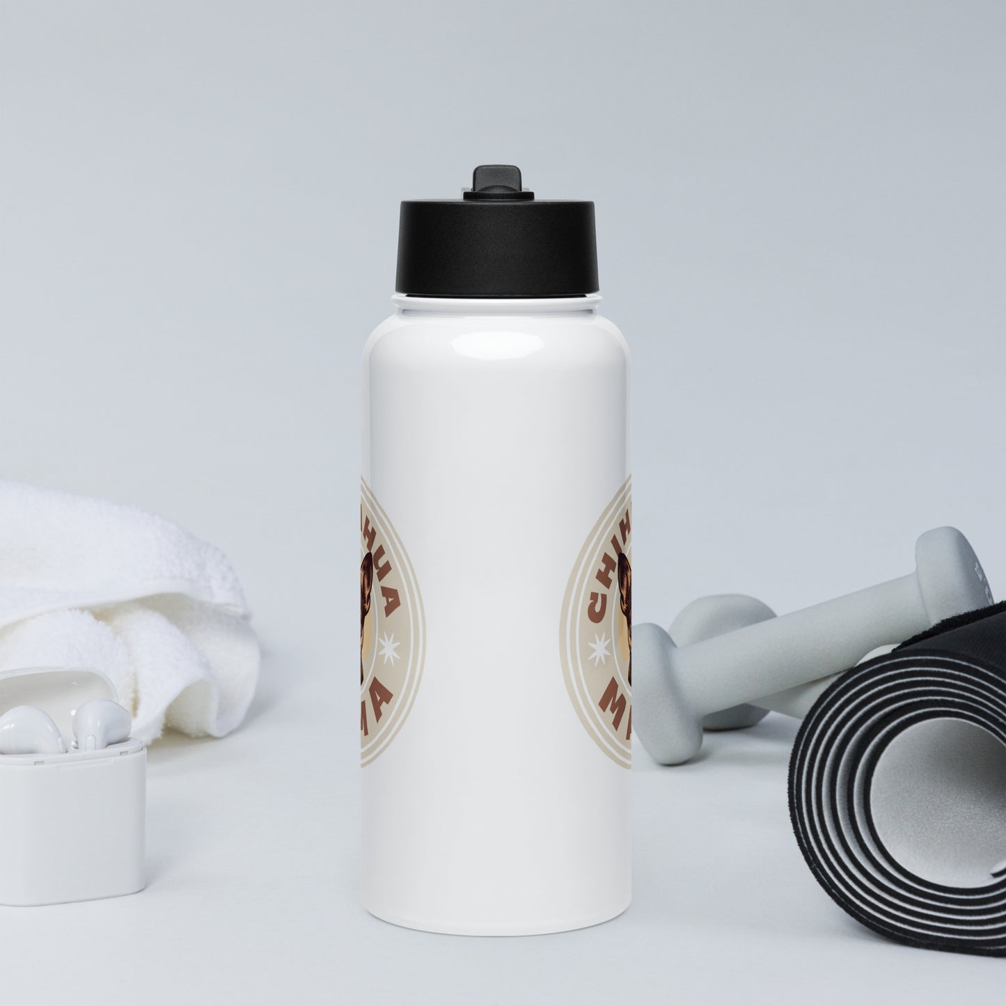 Chihuahua Mama - (Brown) Stainless Steel Water Bottle with Straw Lid