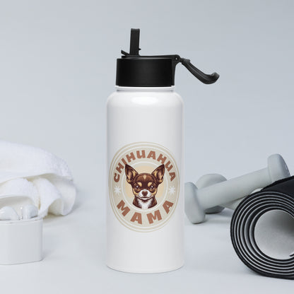 Chihuahua Mama - (Brown) Stainless Steel Water Bottle with Straw Lid