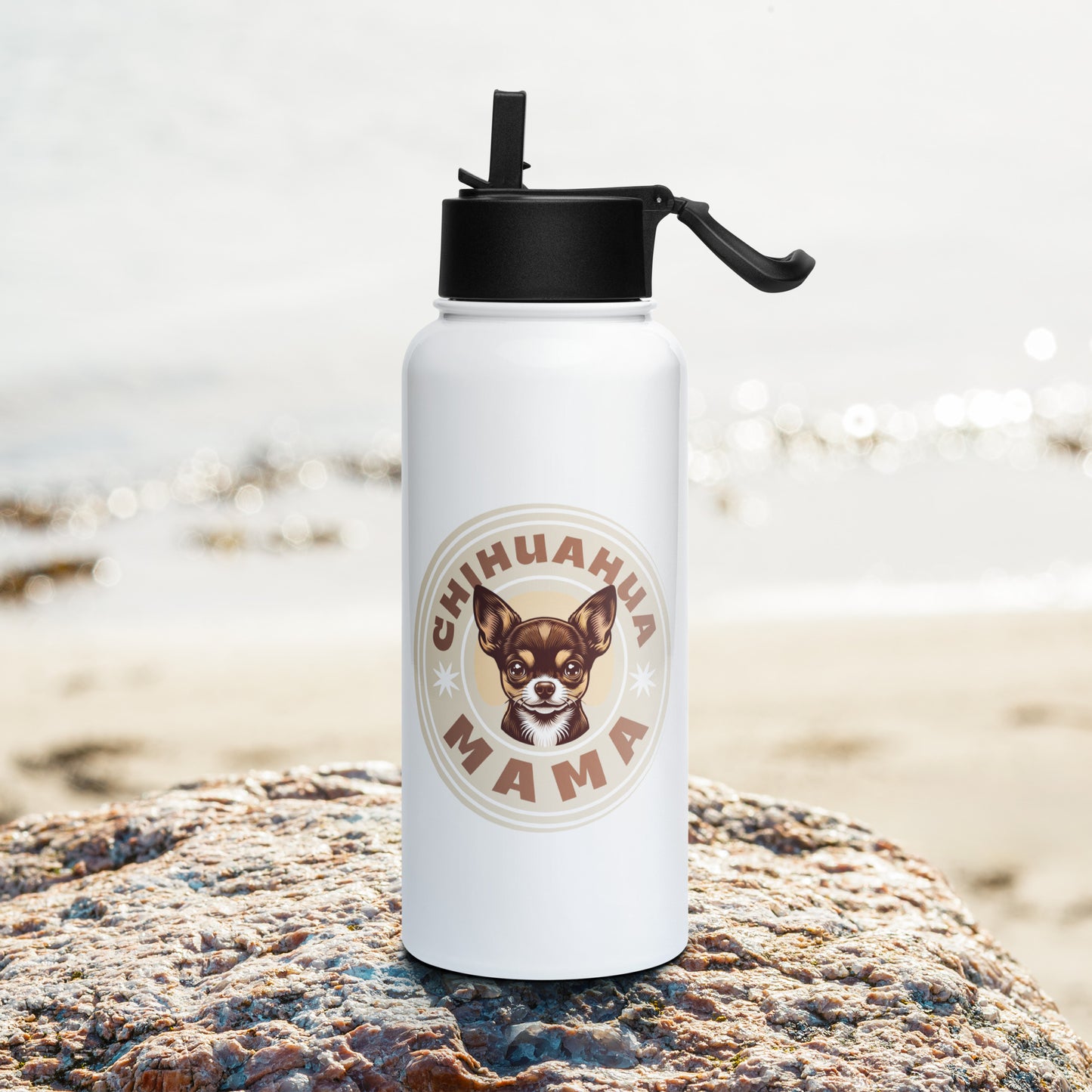 Chihuahua Mama - (Brown) Stainless Steel Water Bottle with Straw Lid