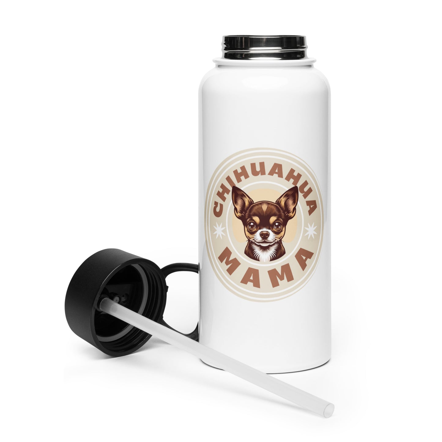 Chihuahua Mama - (Brown) Stainless Steel Water Bottle with Straw Lid