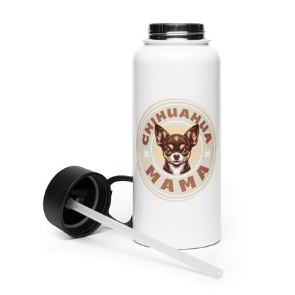 Chihuahua Mama - (Brown) Stainless Steel Water Bottle with Straw Lid