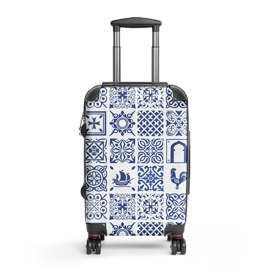 azulejos-portuguese-blue-and-white-tile-inspired-hard-shell-suitcase-small-front-view-Dreamy Phoenix