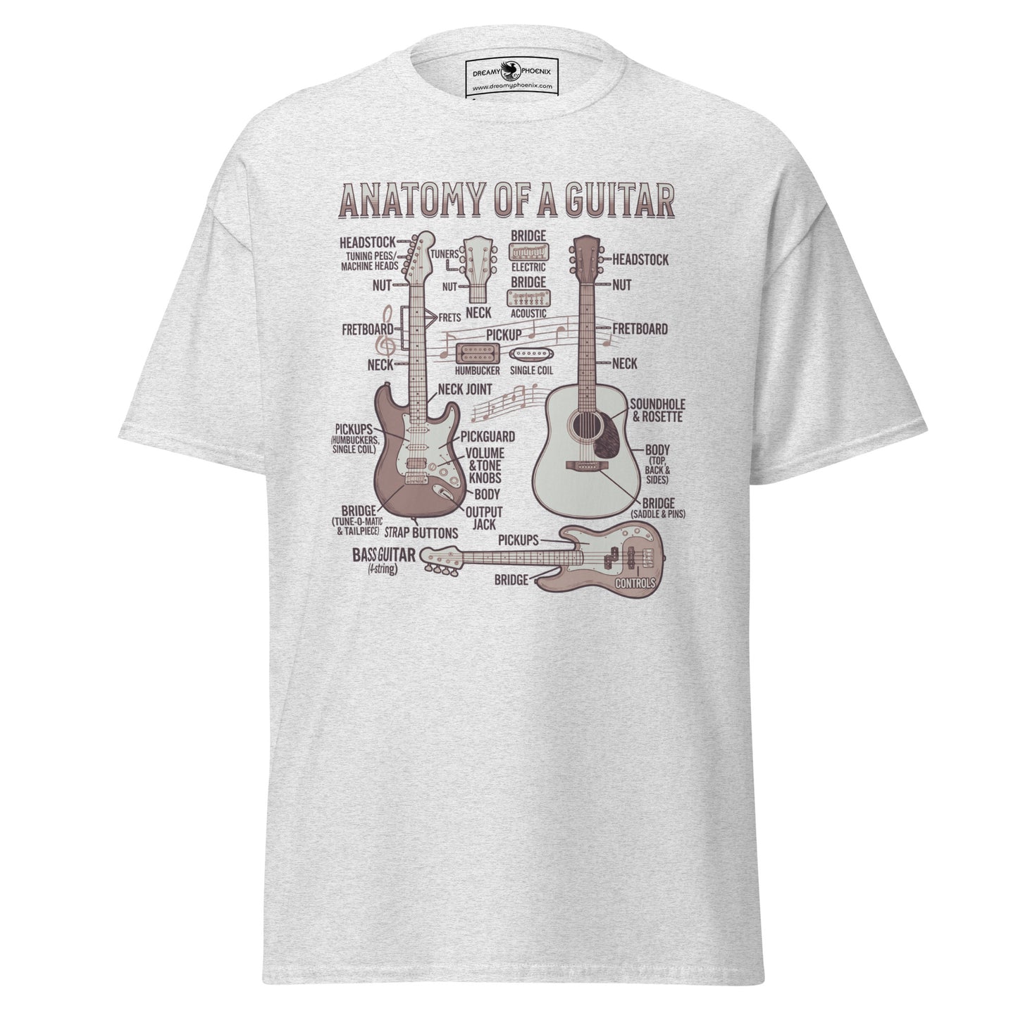 anatomy-of-a-guitar-unisex-classic-tee-ash-colour-front-view-Dreamy Phoenix