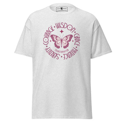 butterfly-transformation-wisdom-courage-grace-patience-serenity-classic-tee-ash-colour-front-view-Dreamy Phoenix