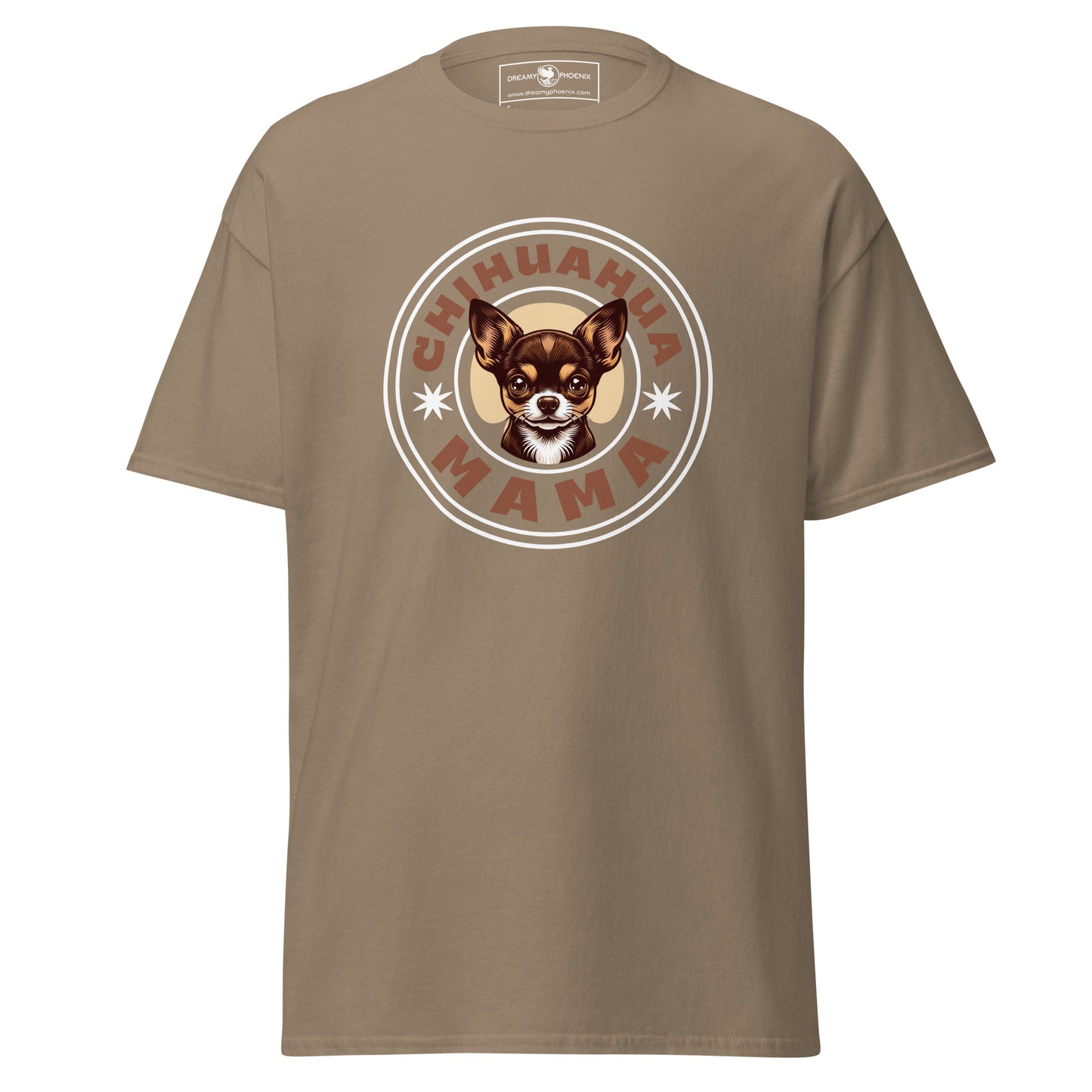 chihuahua-mama-classic-unisex-tee-savana-colour-front-view