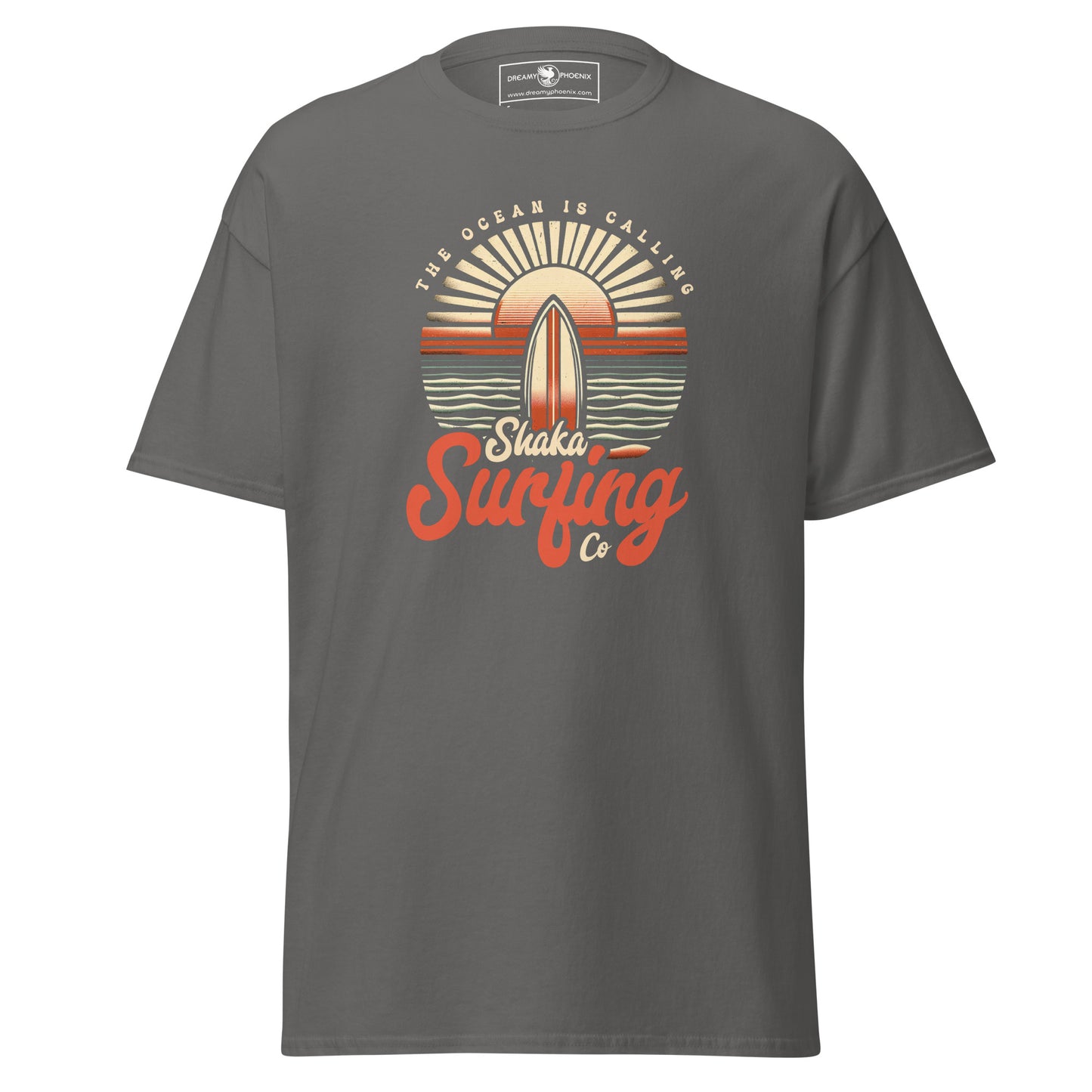 shaka-surfing-co-unisex-classic-tee-charcoal-colour-front-view-Dreamy Phoenix