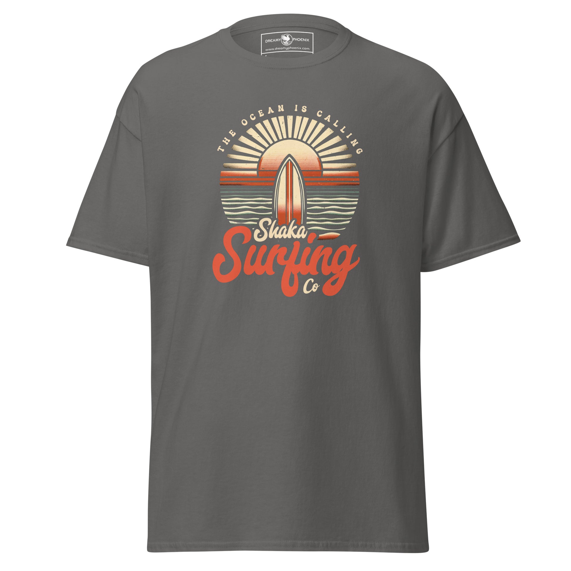shaka-surfing-co-unisex-classic-tee-charcoal-colour-front-view-Dreamy Phoenix
