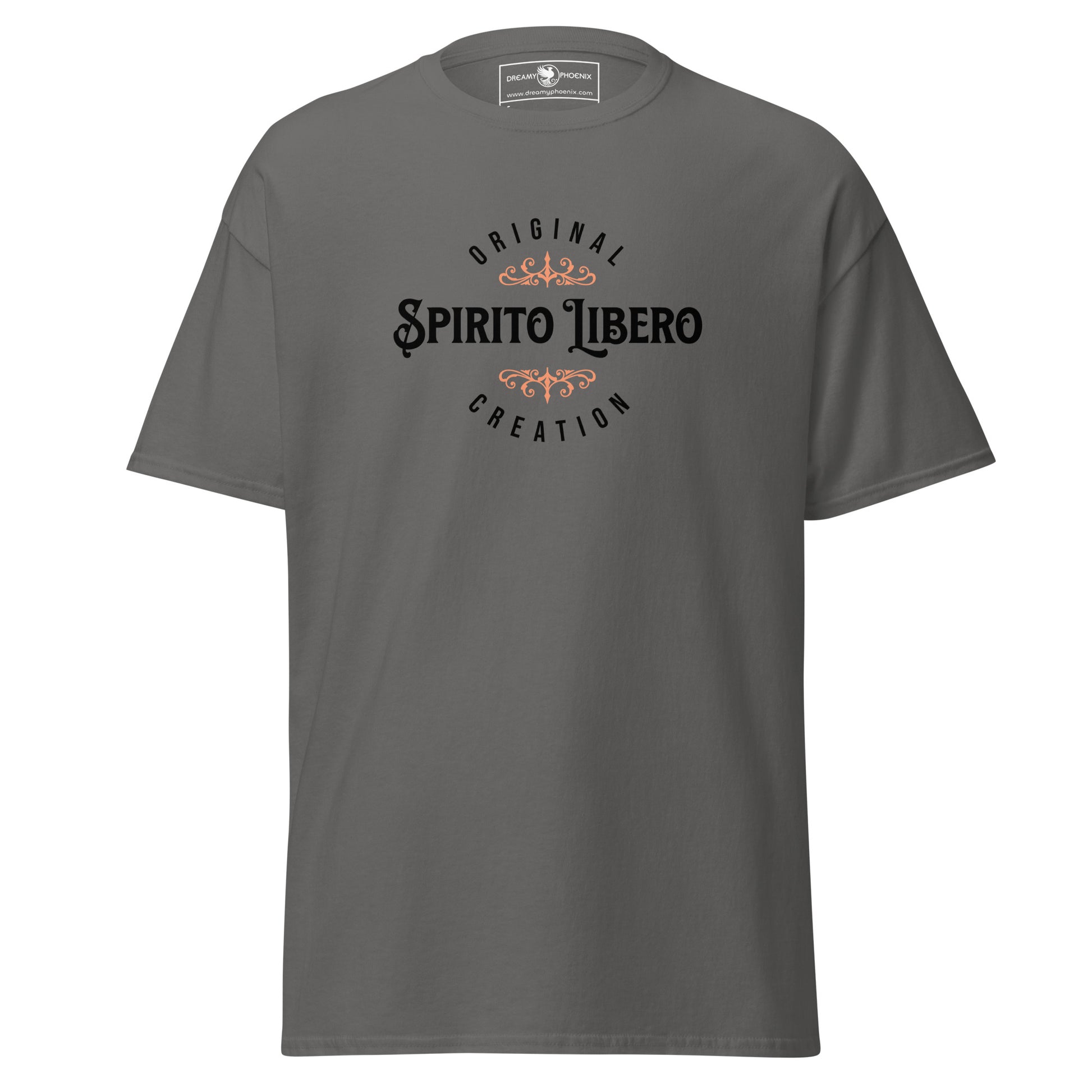 spirito-libero-free-spirit-unisex-classic-tee-charcoal-colour-front-view-Dreamy Phoenix