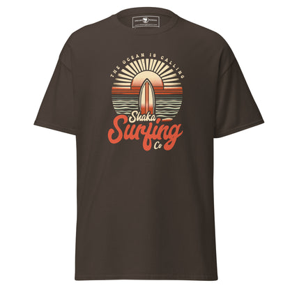 shaka-surfing-co-unisex-classic-tee-dark-chocolate-colour-front-view-Dreamy Phoenix