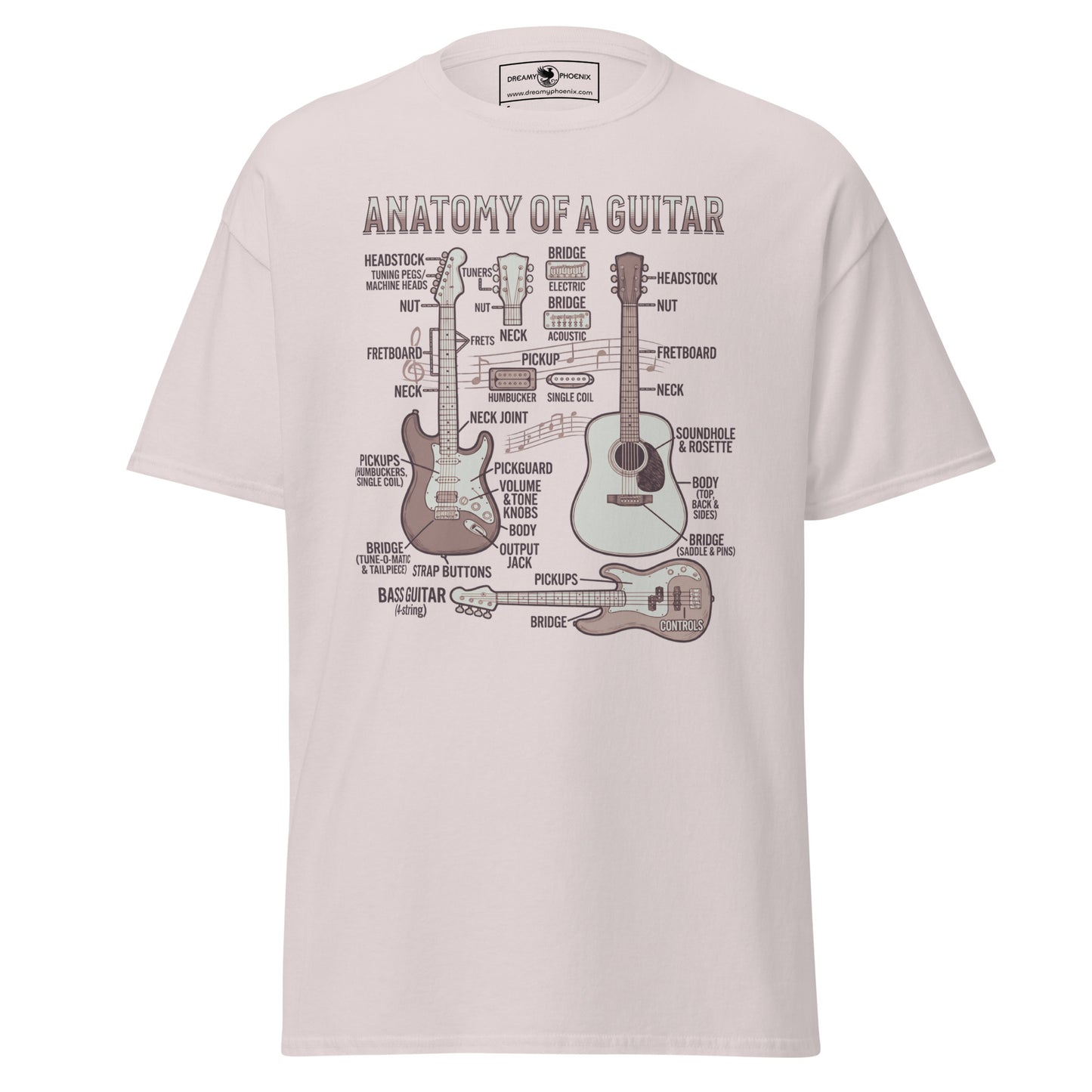 anatomy-of-a-guitar-unisex-classic-tee-ice-grey-colour-front-view-Dreamy Phoenix
