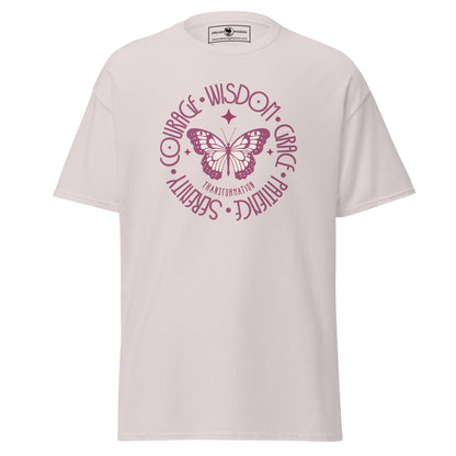 butterfly-transformation-wisdom-courage-grace-patience-serenity-classic-tee-ice-grey-colour-front-view-Dreamy Phoenix