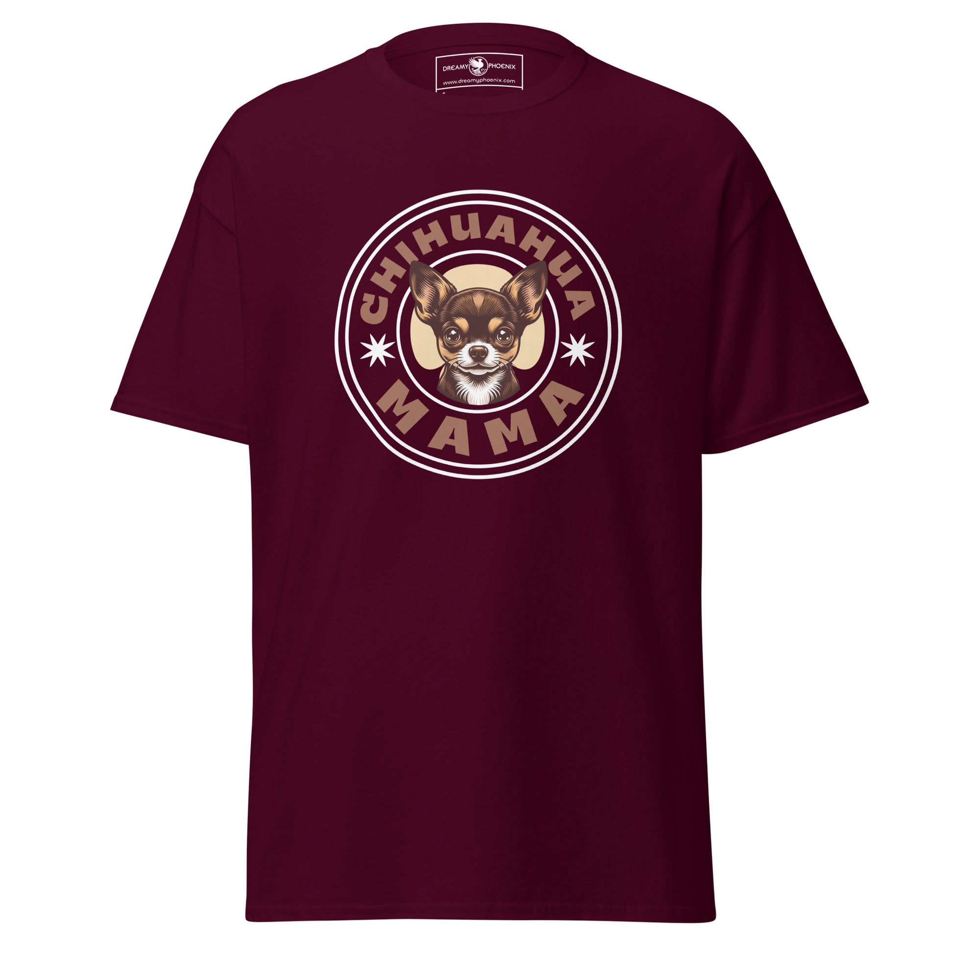 chihuahua-mama-classic-unisex-tee-maroon-colour-front-view