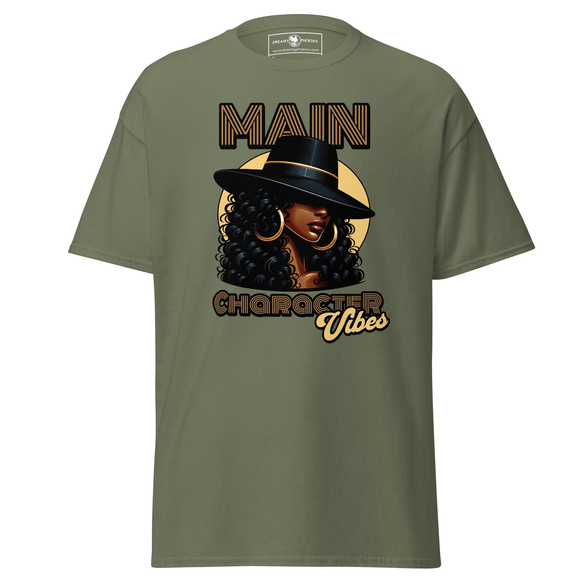 main-character-vibes-retro-motown-edition-classic-tee-militery-green-colour-front-exclusive-to-Dreamy Phoenix
