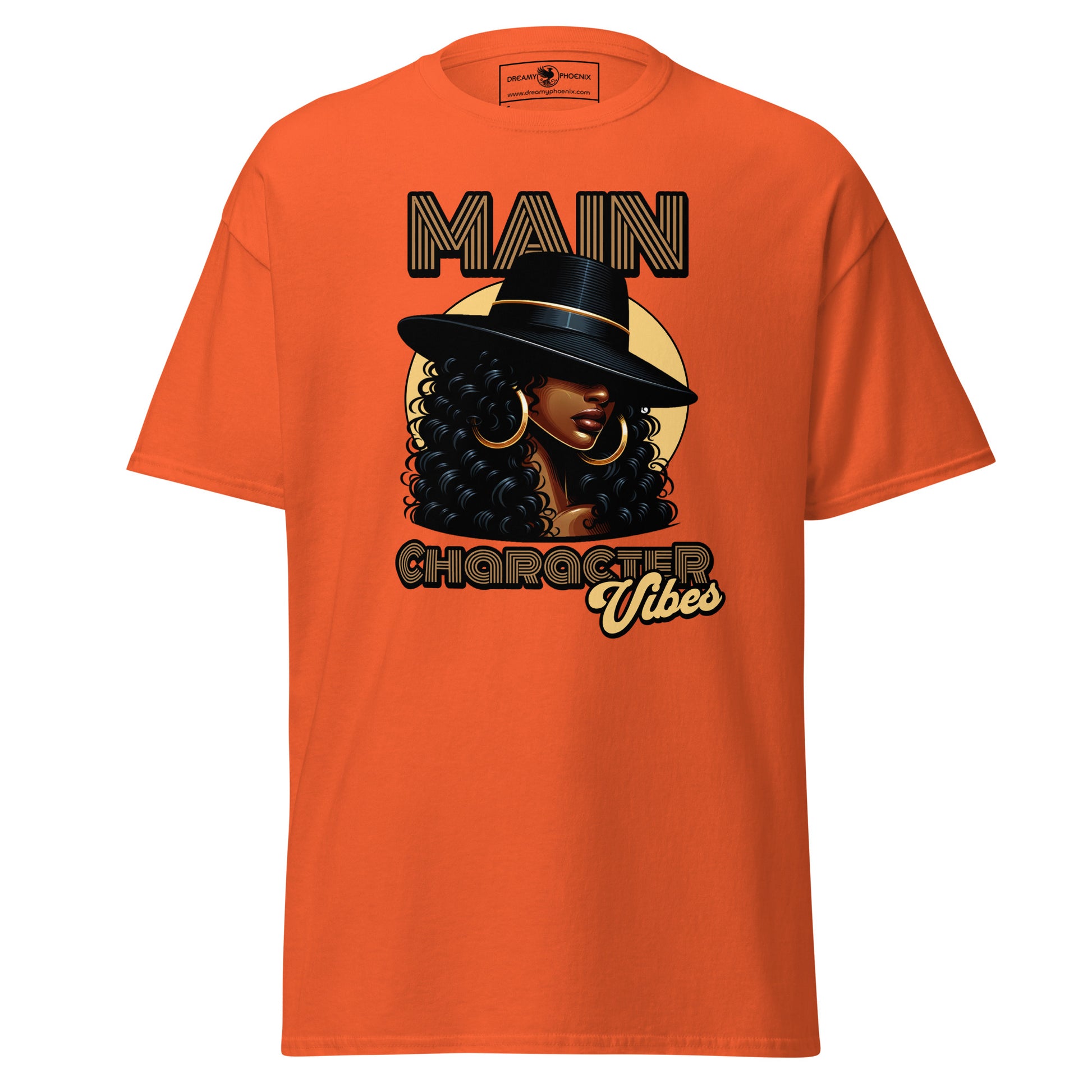 main-character-vibes-retro-motown-edition-classic-tee-orange-colour-front-exclusive-to-Dreamy Phoenix