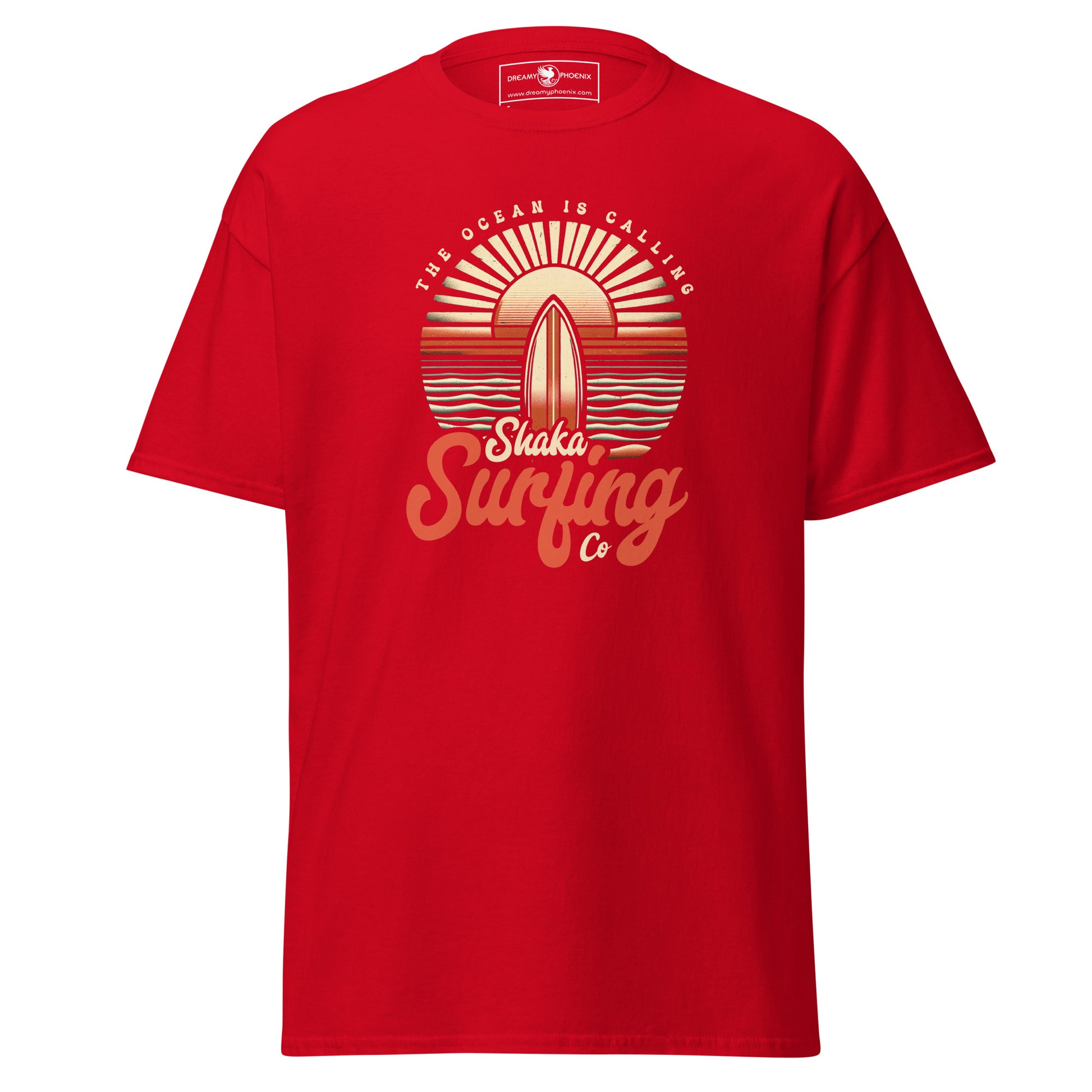 shaka-surfing-co-unisex-classic-tee-bright-red-colour-front-view-Dreamy Phoenix