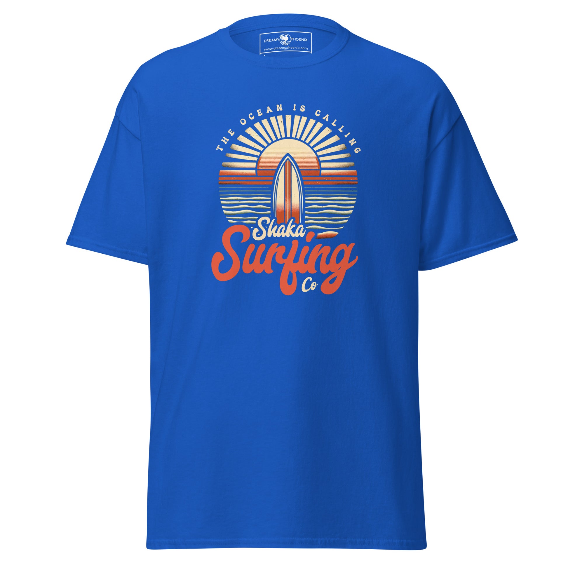shaka-surfing-co-unisex-classic-tee-royal-blue-colour-front-view-Dreamy Phoenix