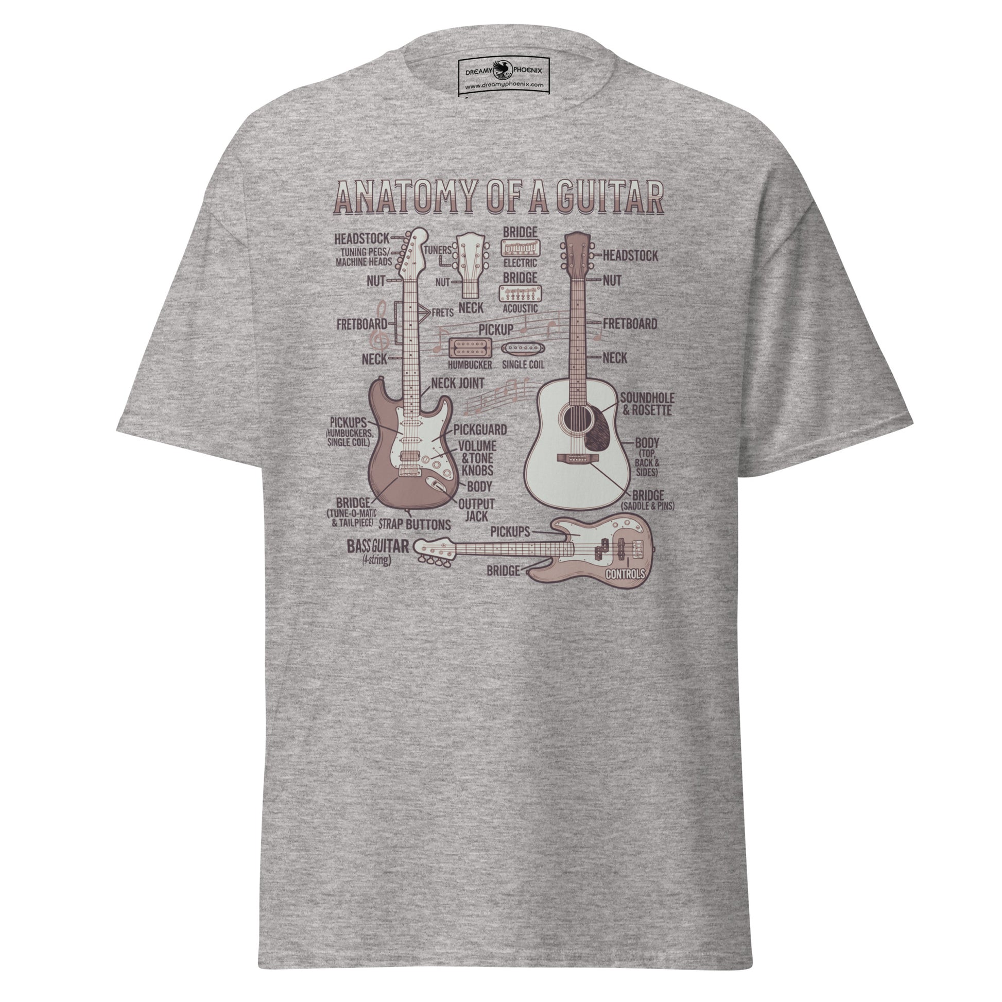 anatomy-of-a-guitar-unisex-classic-tee-sport-grey-colour-front-view-Dreamy Phoenix