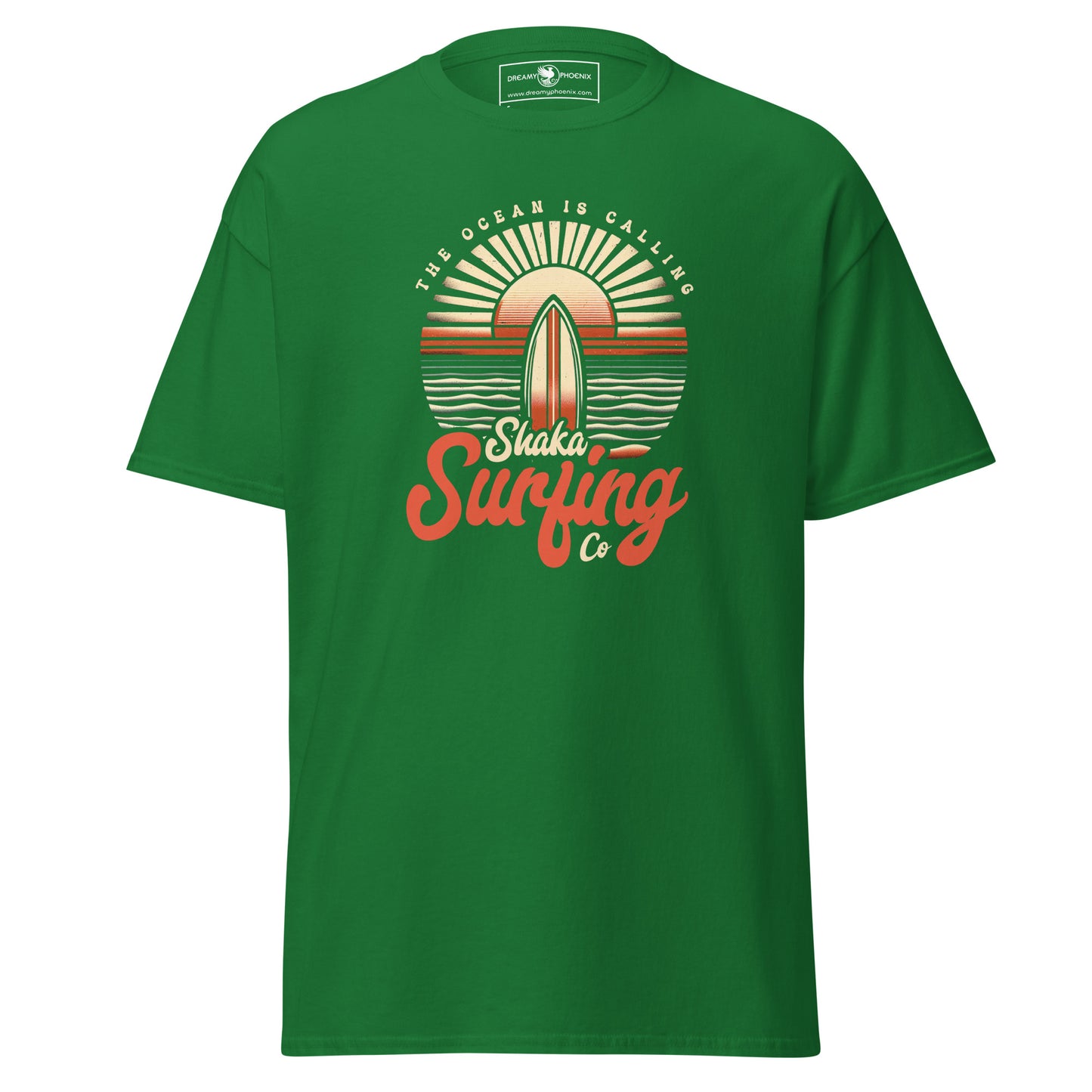 shaka-surfing-co-unisex-classic-tee-turf-green-colour-front-view-Dreamy Phoenix
