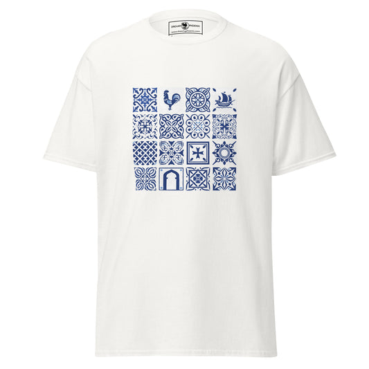azulejos-blue-and-white-tile-inspired-unisex-classic-tee-white-colour-front-view-Dreamy Phoenix