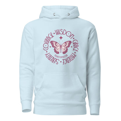 butterfly-transformation-courage-wisdom-grace-patience-serenity-unisex-premium-pullover-hoodie-light-blue-front-view-Dreamy Phoenix
