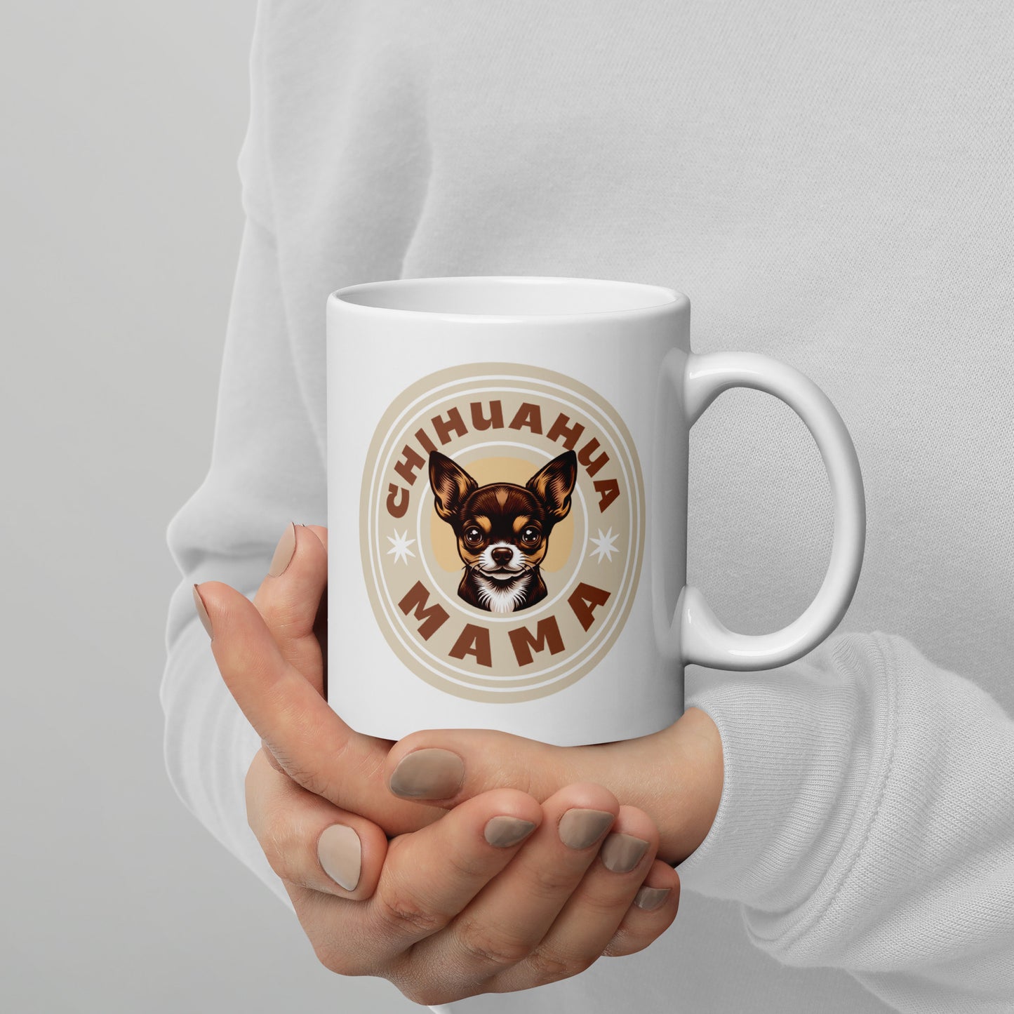 Chihuahua Mama - (Brown) Adorable White Mug for Chihuahua Moms