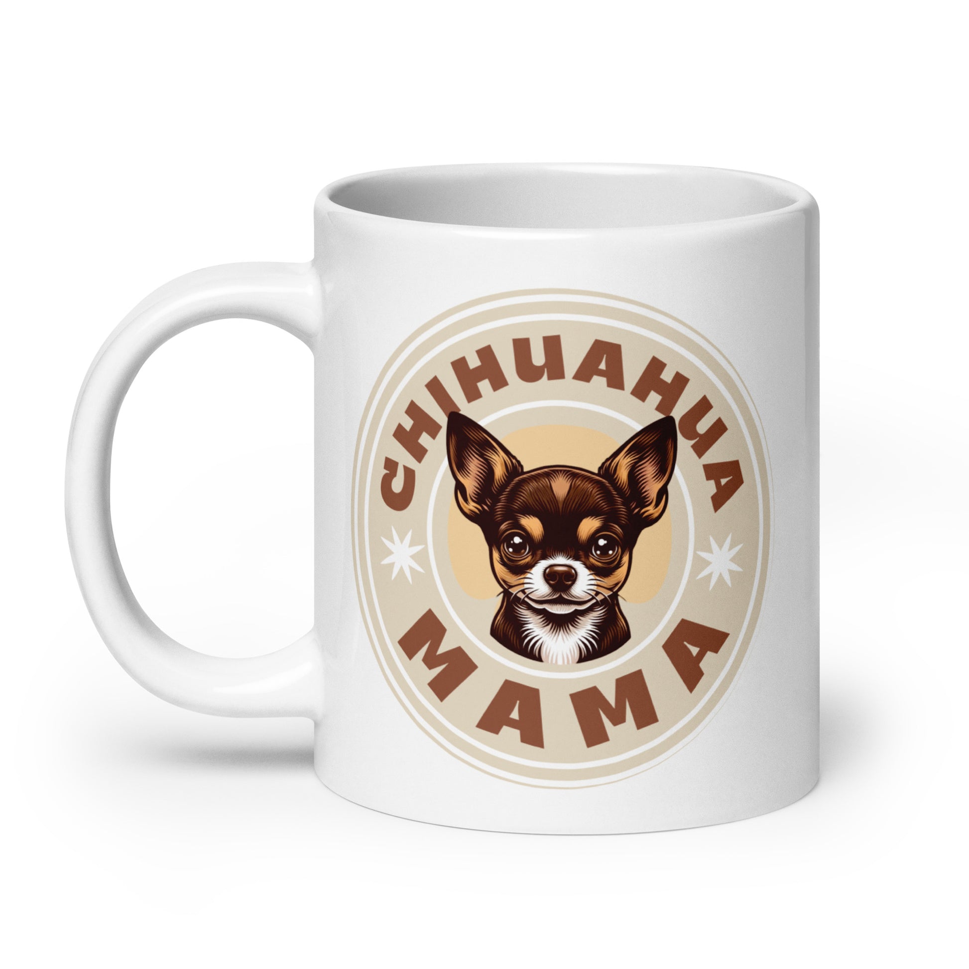white-glossy-chihuahua mama mug-white-20-oz-handle-on-left