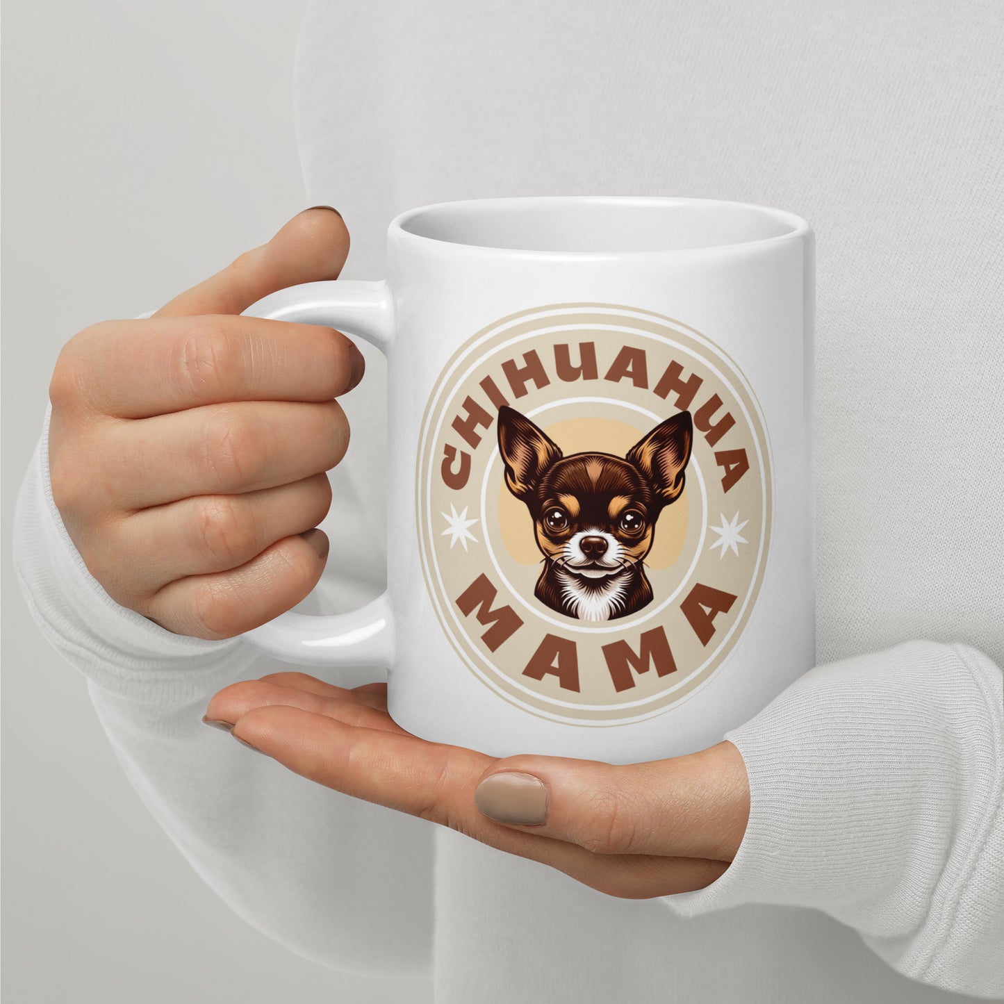Chihuahua Mama - (Brown) Adorable White Mug for Chihuahua Moms